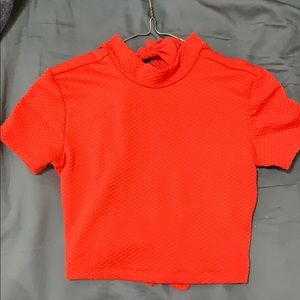 Urban Outfitters Orange Cropped Tie-Back Tee XS